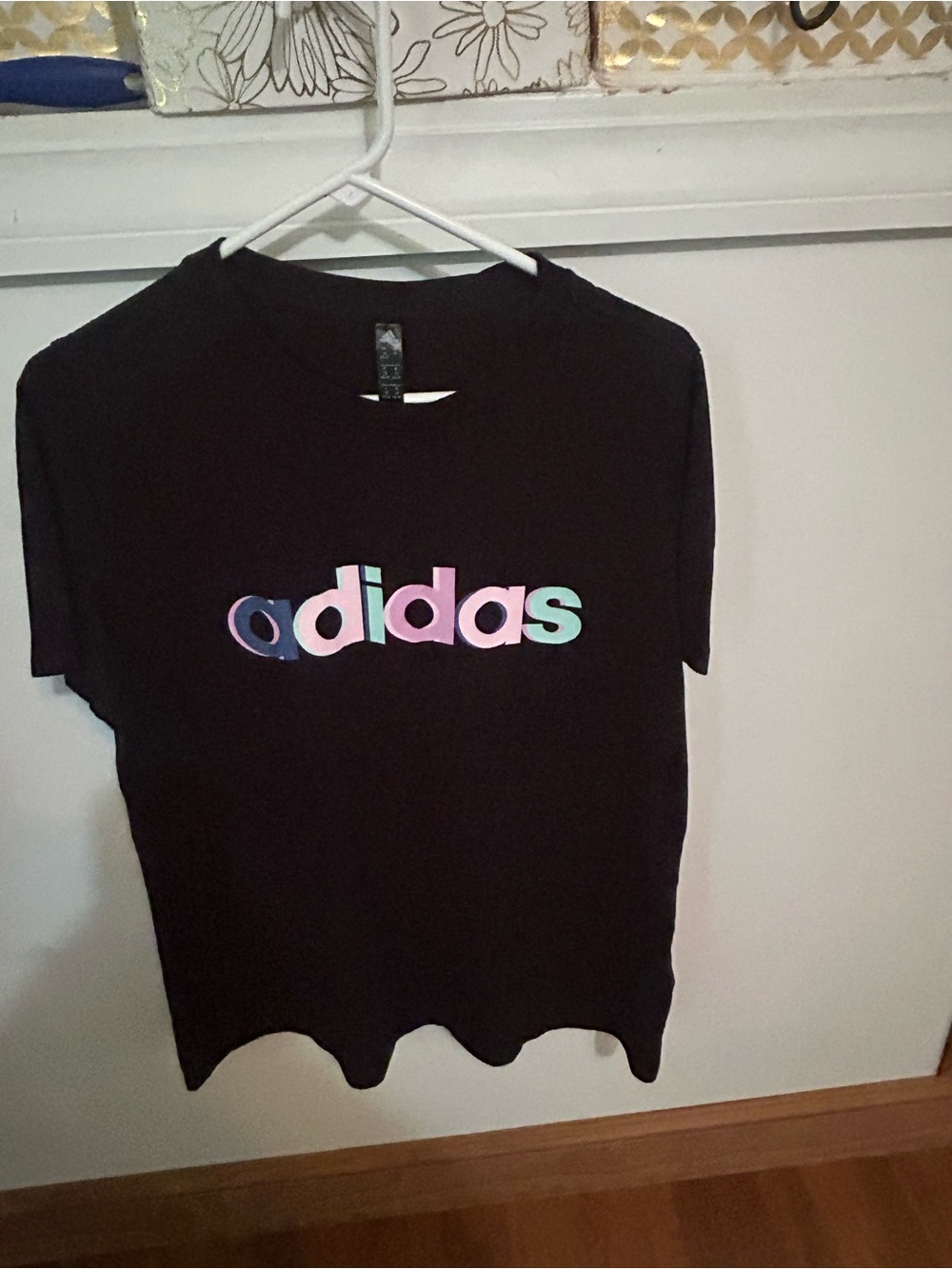 adidas Black Tee with Pastel Multicolor Logo